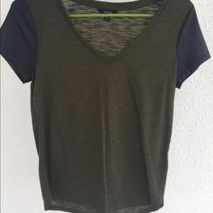 Guess Army Green V Neck with Faux Leather Sleeves
